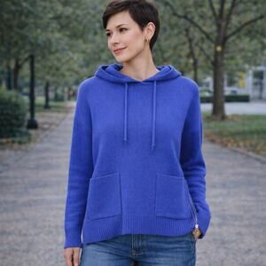 360Cashmere SZ M Kelly Wool Cashmere Blend Hooded Side Zip Front Pockets Cobalt